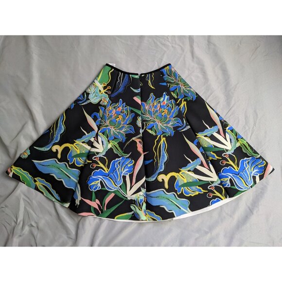 H&M Skirt Colorful Floral A Line Flared 3D Scuba Midi Skirt Womens Size 10 - Picture 7 of 11